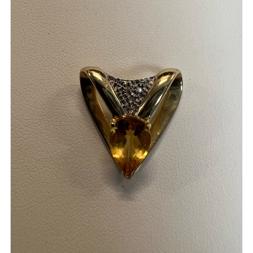Solid 10k Yellow Gold Pear Shape Citrine & Diamond Slide/Pendant